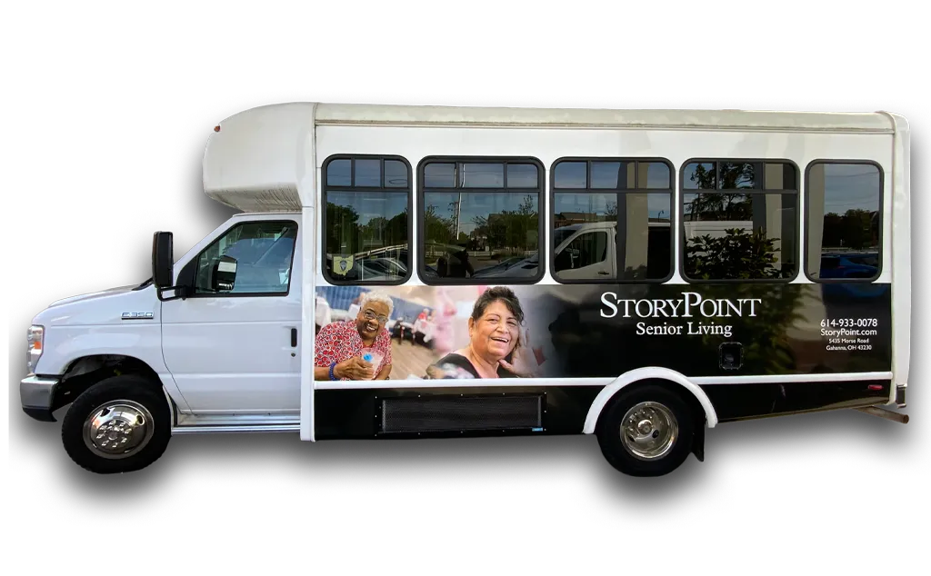 Commercial Vehicle Wrap Bus Left StoryPoint Senior Living