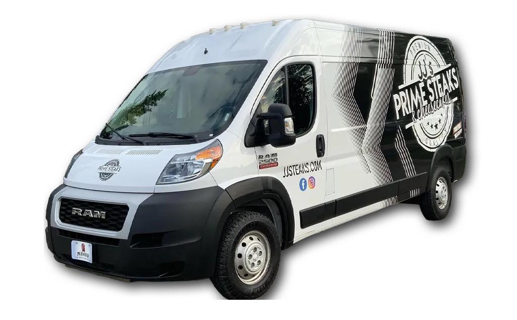 Commercial Vehicle Wrap Van Left JJs Prime Steaks and Cheesecakes