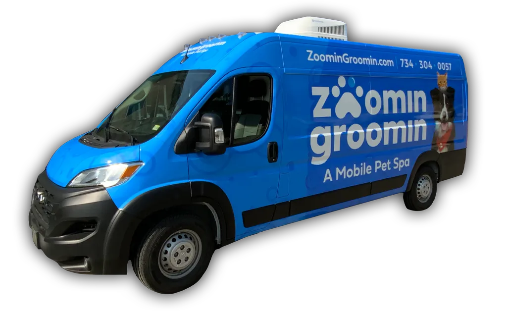 Commercial Vehicle Wrap Van Left Zoomin Groomin Mobile Pet Spa